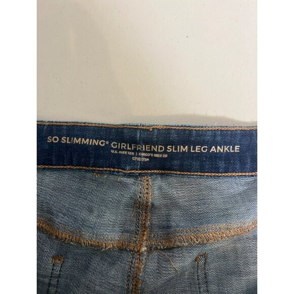 Chico's Sz 2R (US 12R) So Slimming Girlfriend Slim Leg Ankle Rolled Cuff Jeans E - Picture 8 of 11